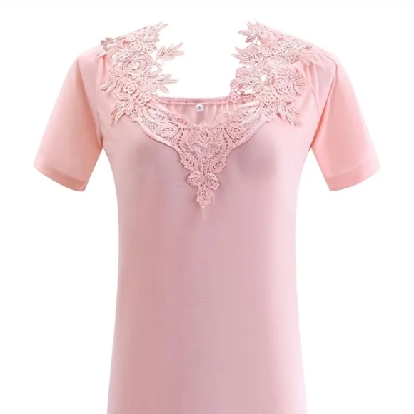 JUST LISTED  New Light Pink Top with Lacey Neckline - Picture 3 of 7